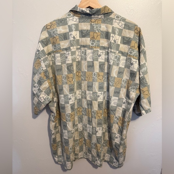 Vintage Harley Davidson Hawaiian Shirt All Over Print Men's 2XL Green/Tan Check - Picture 11 of 12